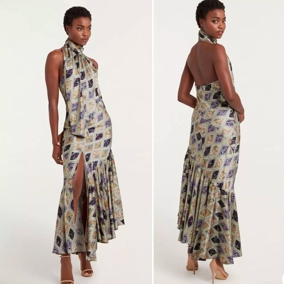 Cinq a Sept Diamond Sea High Neck Halter 100% Silk Melissa Dress size 6 NWT - Picture 1 of 4